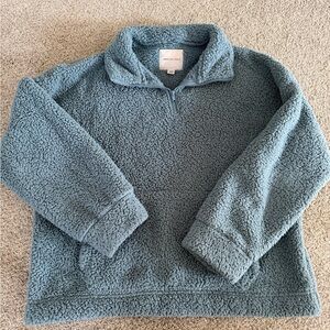 American Eagle Blue Quarter Zip Sherpa Pullover